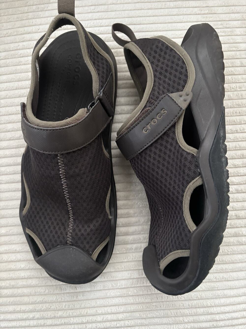 Crocs Swiftwater Brown Mesh Deck Sandals Shoes Men's 11 ,Beach, Water Shoes